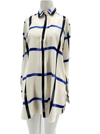 Chemise blanche et bleue à rayures en soie