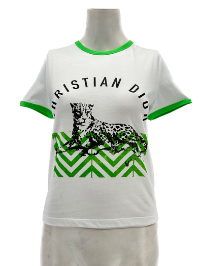 T-shirt blanc et vert à motif léopard