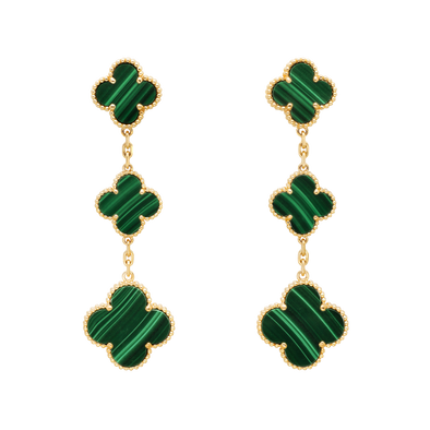 Boucles d'oreilles "Magic Alhambra 3 motifs" en malachite