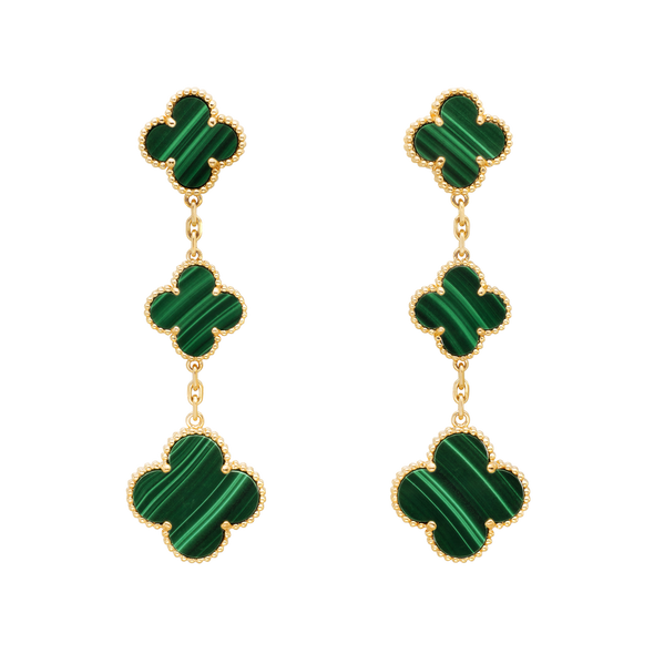 Boucles d'oreilles "Magic Alhambra 3 motifs" en malachite