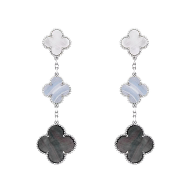 Boucles d'oreilles "Magic Alhambra 3 motifs" en calcédoine et nacre