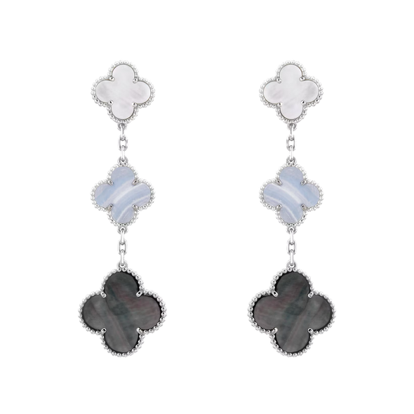 Boucles d'oreilles "Magic Alhambra 3 motifs" en calcédoine et nacre