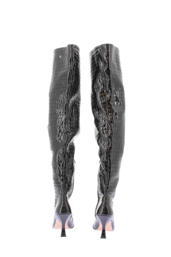 Bottes à talons en cuir verni