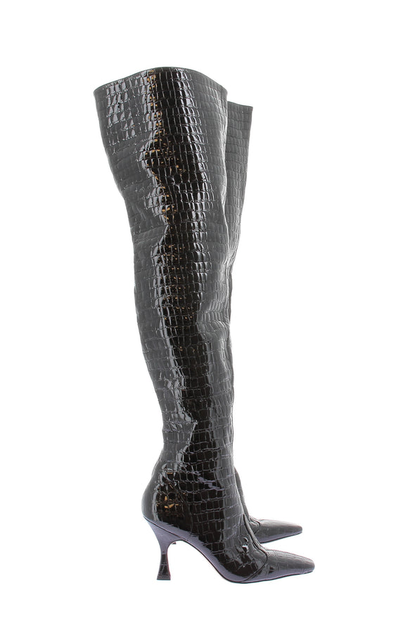 Bottes à talons en cuir verni