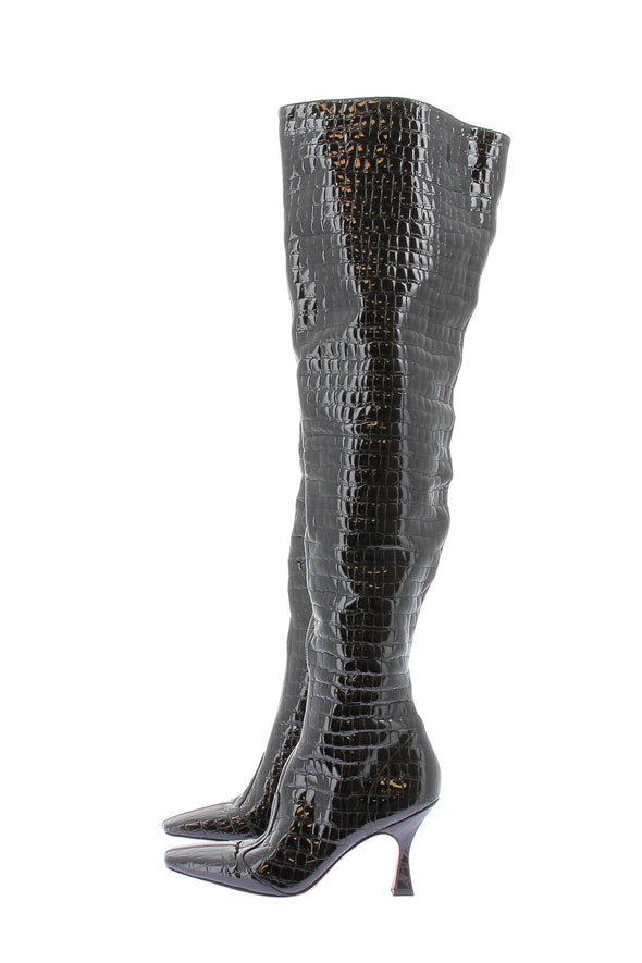 Bottes à talons en cuir verni