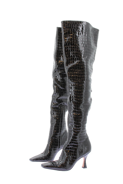 Bottes à talons en cuir verni