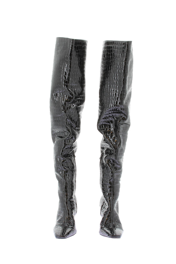 Bottes à talons en cuir verni
