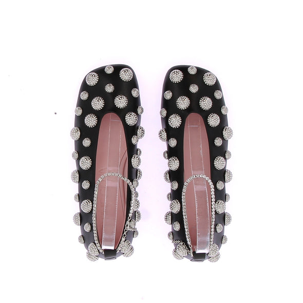 Ballerines en cuir et cristal