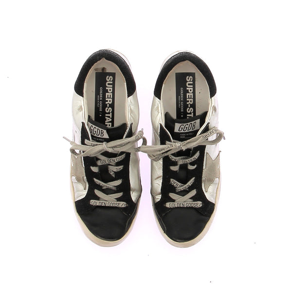 Baskets "Super-Star" en cuir argenté et noir