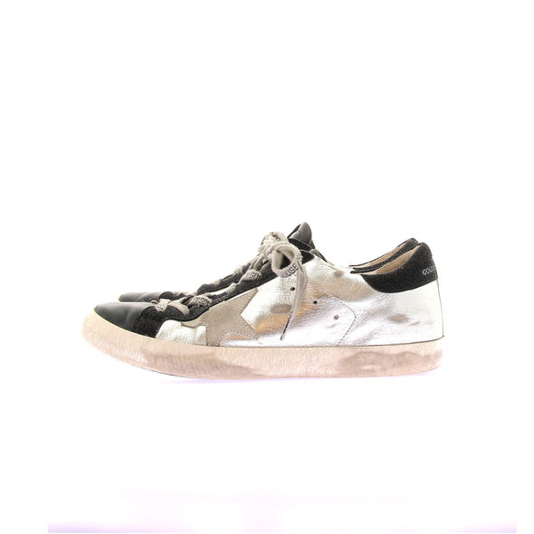 Baskets "Super-Star" en cuir argenté et noir