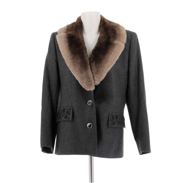 Blazer en laine et fausse fourrure