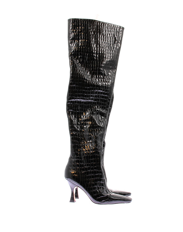 Bottes à talons en cuir verni
