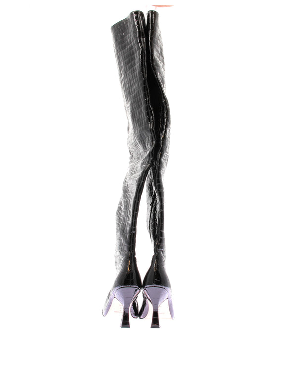 Bottes à talons en cuir verni
