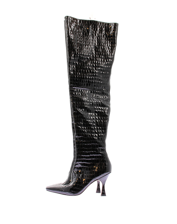 Bottes à talons en cuir verni