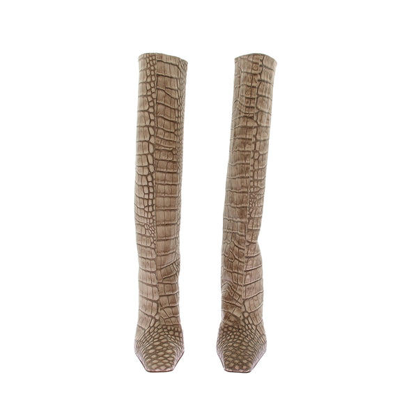 Bottes en cuir effet croco beige