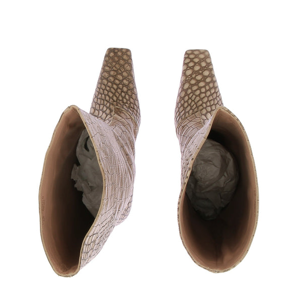 Bottes en cuir effet croco beige