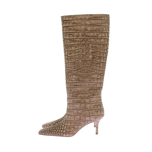 Bottes en cuir effet croco beige