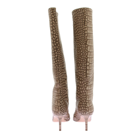 Bottes en cuir effet croco beige