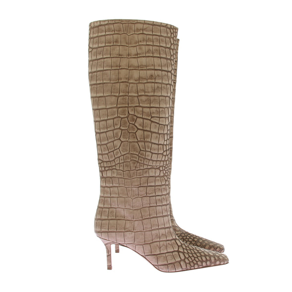 Bottes en cuir effet croco beige