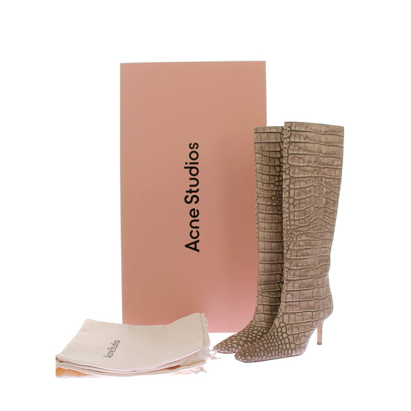 Bottes en cuir effet croco beige
