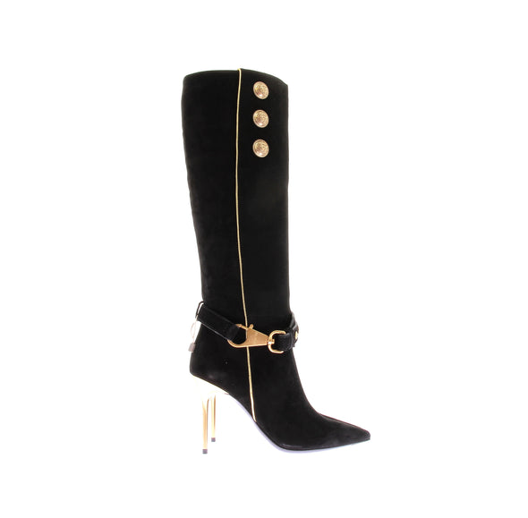 Bottes hautes en daim et ornements dorés