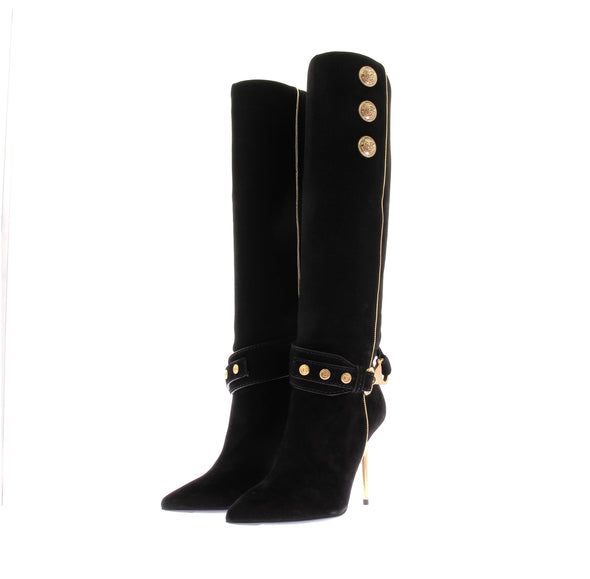 Bottes hautes en daim et ornements dorés