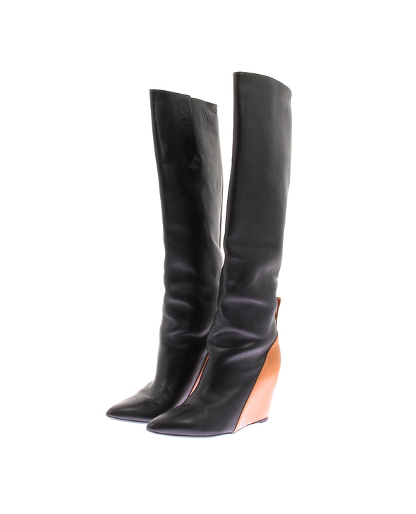 Bottes compensées en cuir