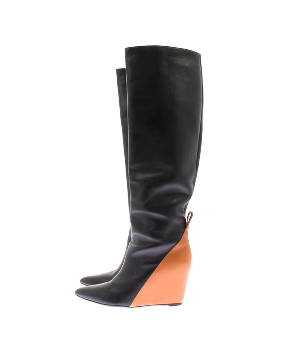 Bottes compensées en cuir