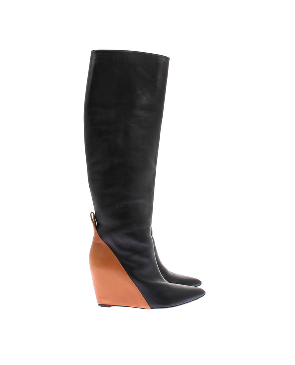 Bottes compensées en cuir