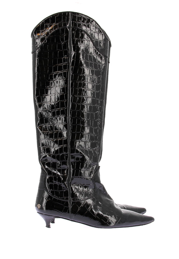 Bottes à talons en cuir verni