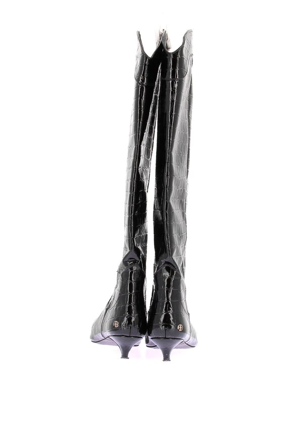 Bottes à talons en cuir verni