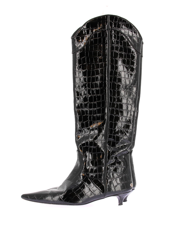 Bottes à talons en cuir verni
