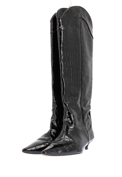 Bottes à talons en cuir verni
