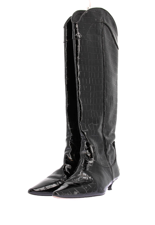 Bottes à talons en cuir verni
