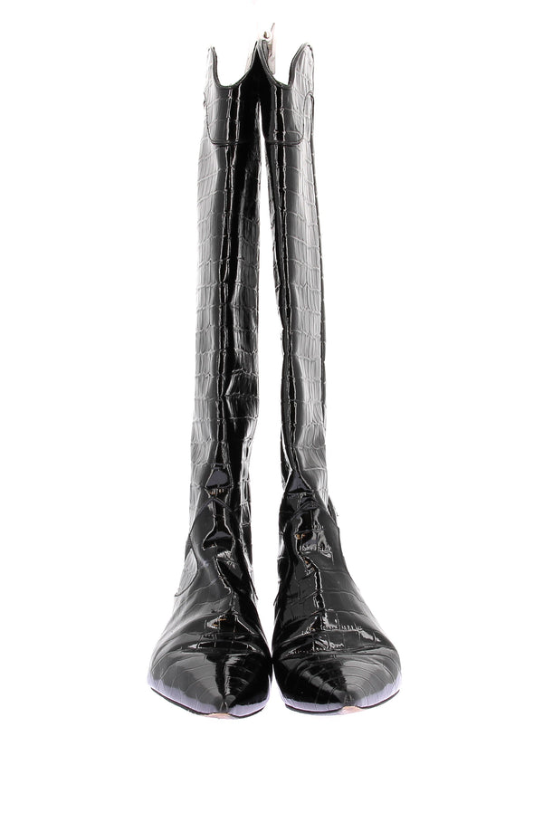 Bottes à talons en cuir verni