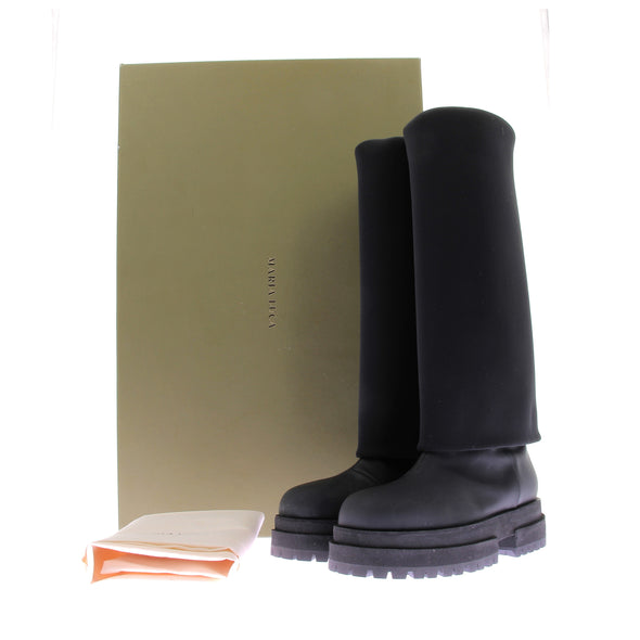 Bottes en cuir noir et tige néoprène