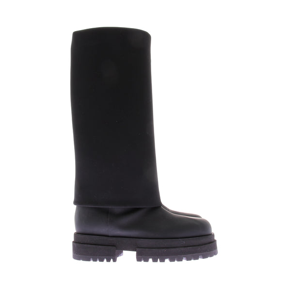 Bottes en cuir noir et tige néoprène