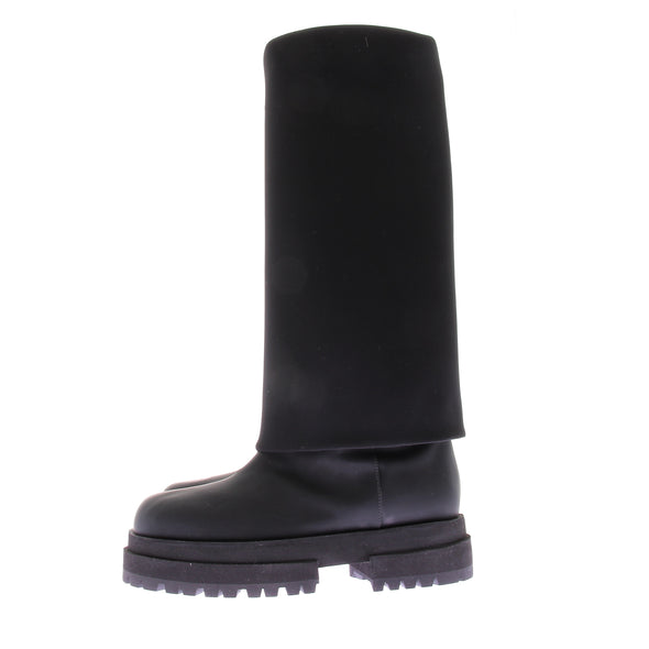 Bottes en cuir noir et tige néoprène