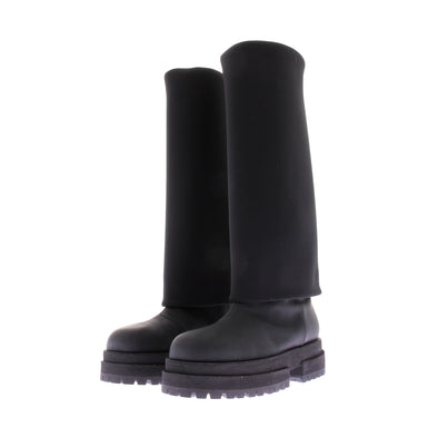 Bottes en cuir noir et tige néoprène