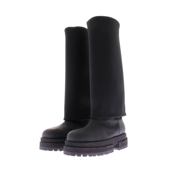 Bottes en cuir noir et tige néoprène