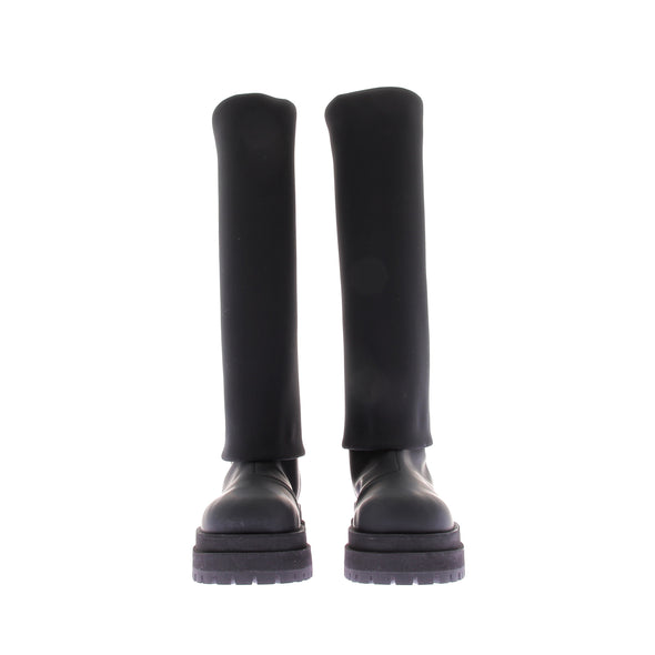 Bottes en cuir noir et tige néoprène