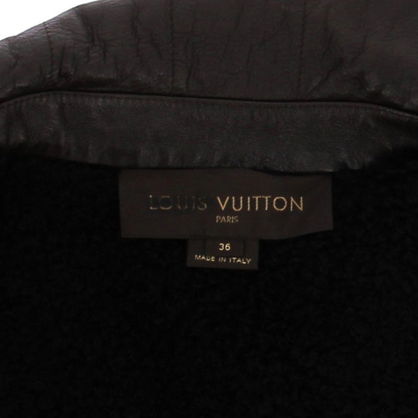 Blouson court en cuir marron