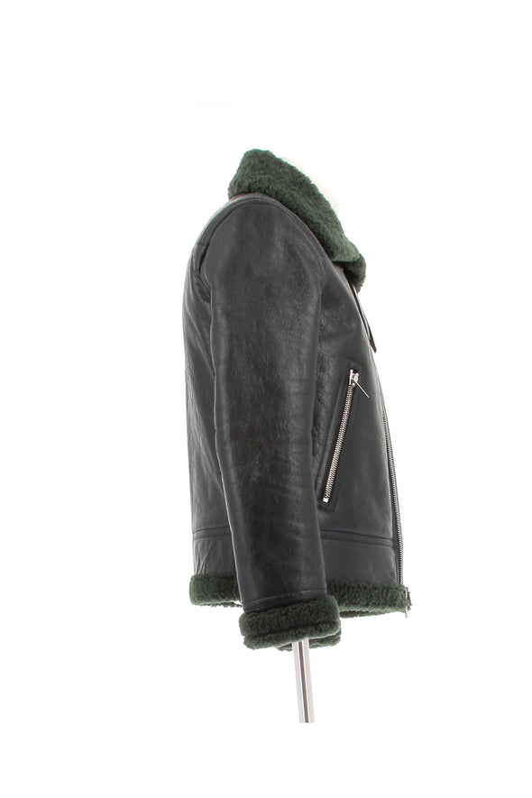 Blouson en cuir et shearling