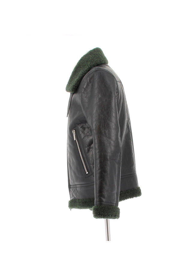 Blouson en cuir et shearling