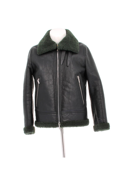 Blouson en cuir et shearling