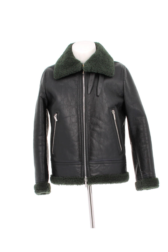 Blouson en cuir et shearling