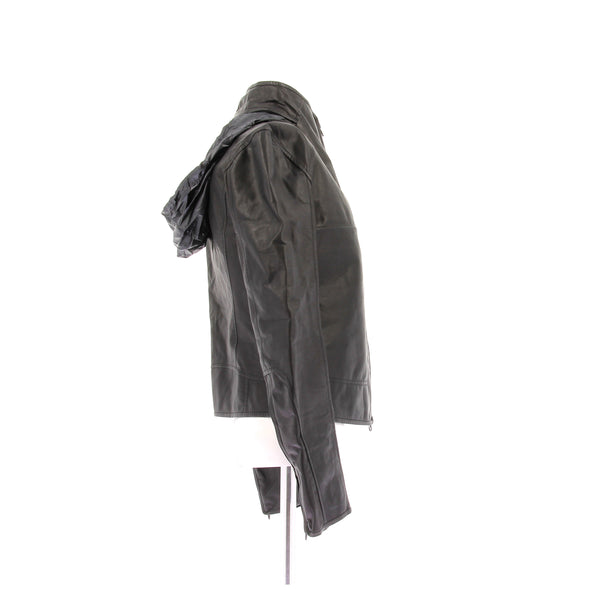 Blouson pliable en cuir à capuche