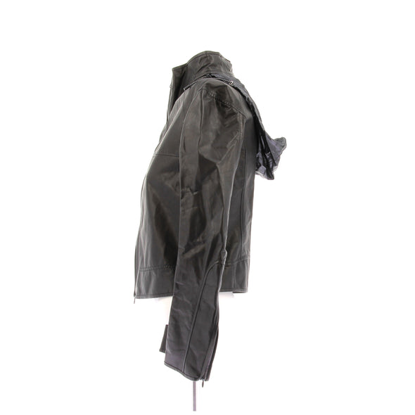 Blouson pliable en cuir à capuche