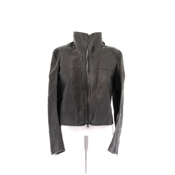 Blouson pliable en cuir à capuche