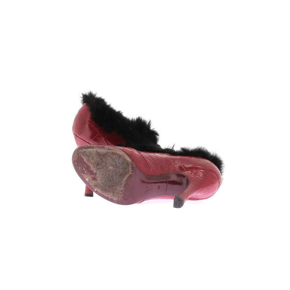 Bottines à talons en cuir et fourrure
